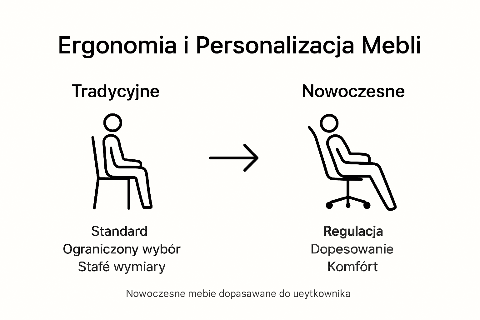 Infografika pokazująca, jak dopasować meble do własnych potrzeb i zadbać o zdrową postawę przy pracy.