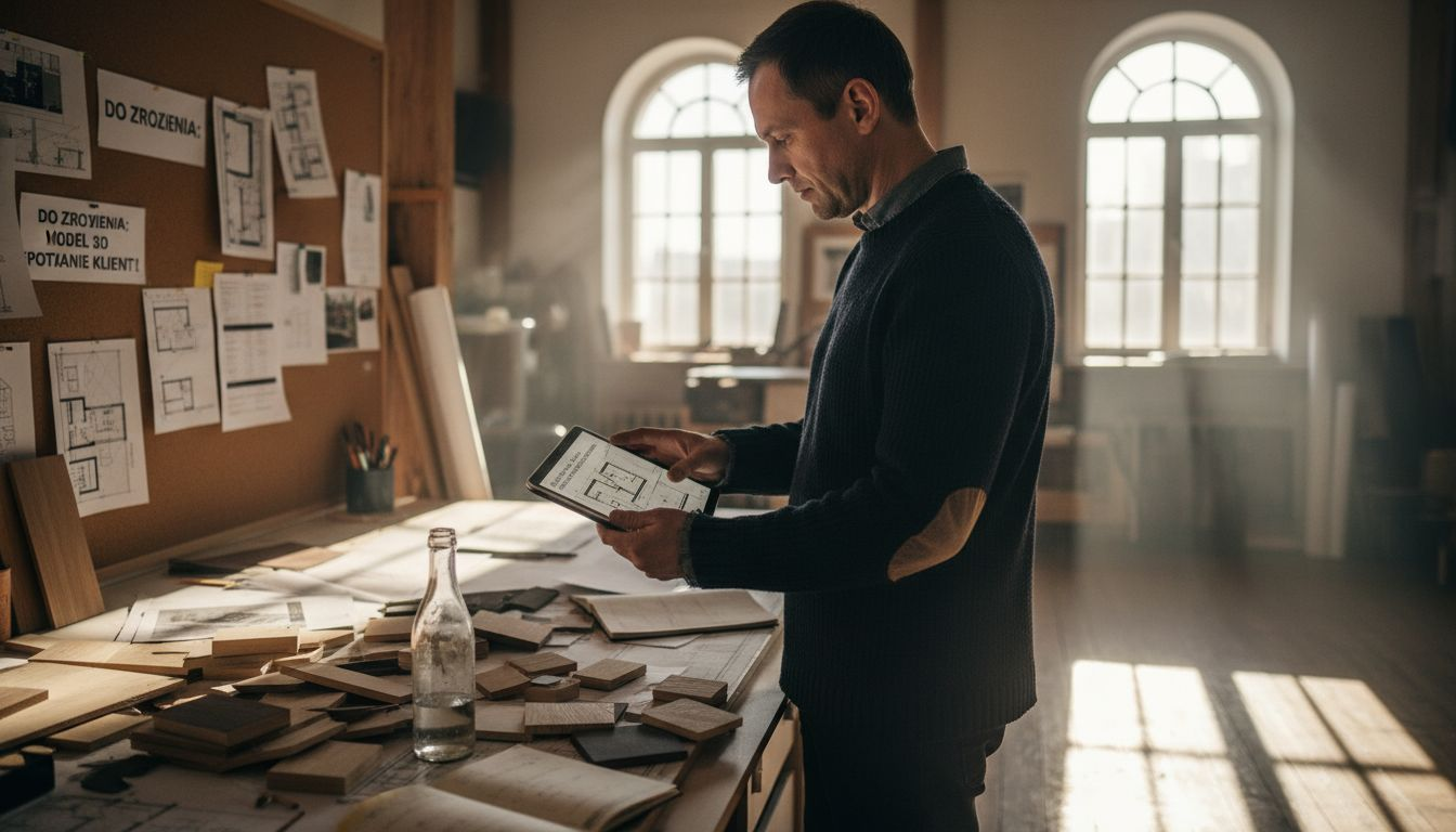 Projektant zajmuje się obecnie przygotowywaniem mebli na indywidualne zamówienie.