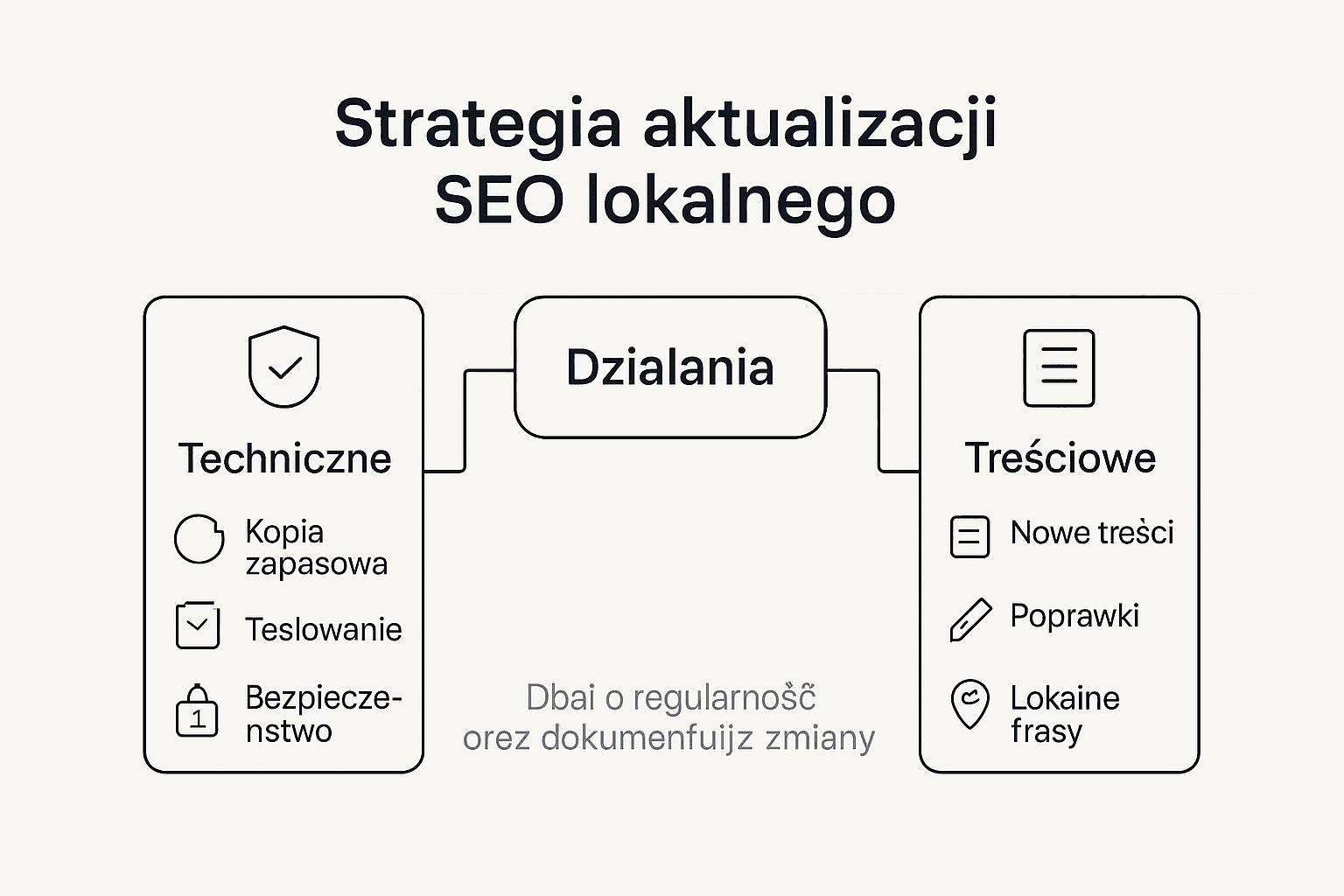 Infografika przedstawiająca najważniejsze kroki w odświeżaniu lokalnej strategii SEO