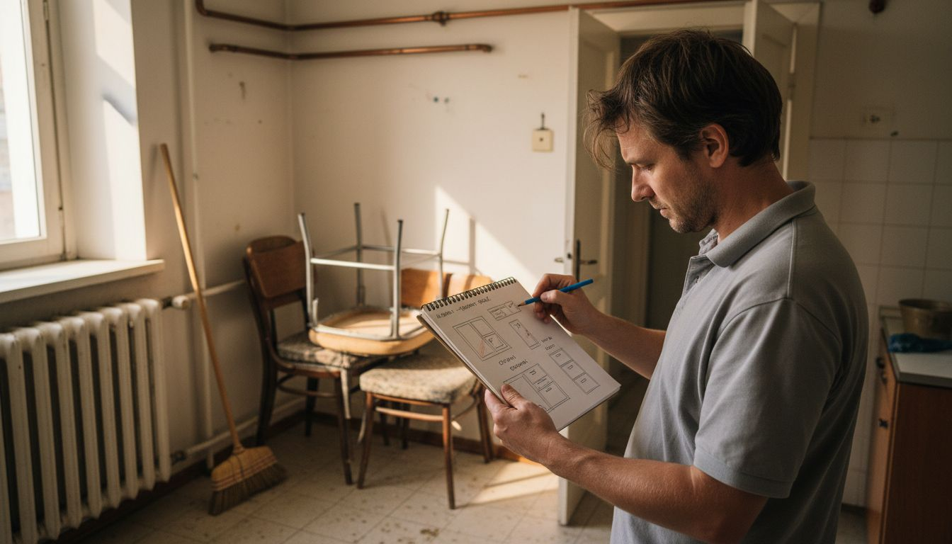 Zaznaczenie stałych elementów kuchni na szkicu