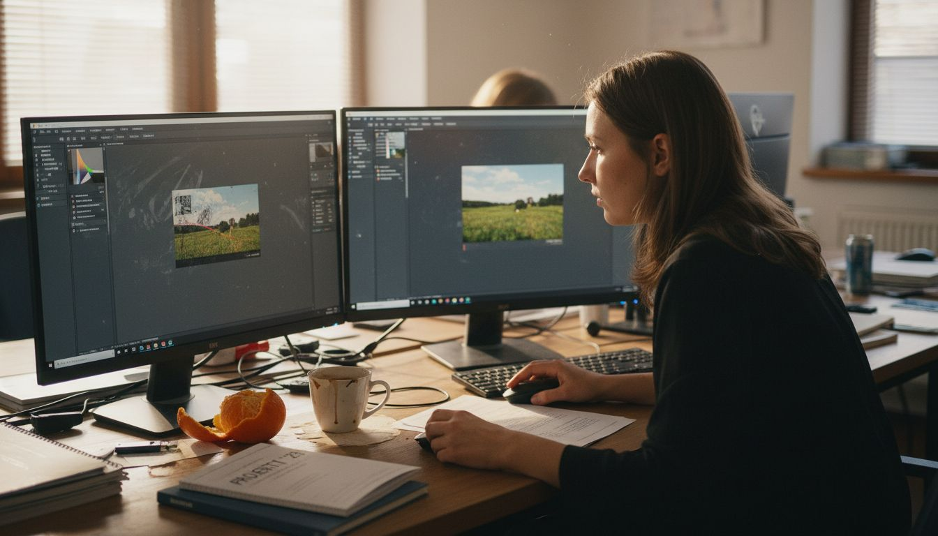 Porównanie formatów graficznych przy biurku w pracy