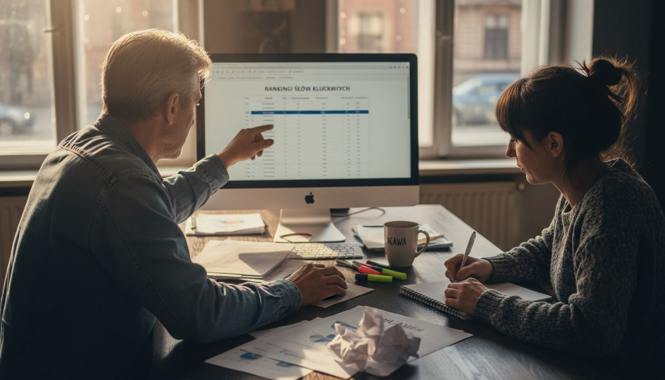 Właściciele wspólnie analizują pozycje swojej firmy w lokalnych wynikach wyszukiwania.