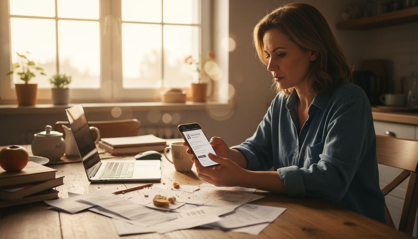 Właściciel firmy poprawia swoją stronę internetową, korzystając ze smartfona.