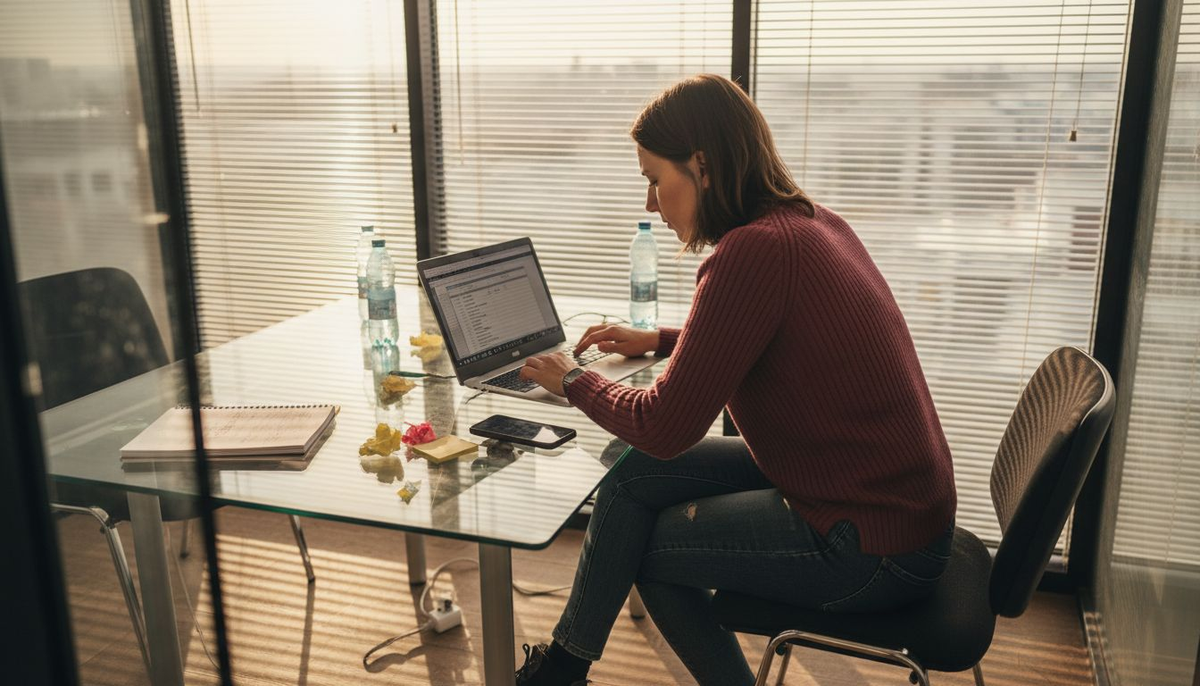 Pracownik wprowadza dane firmowe do arkusza kalkulacyjnego.