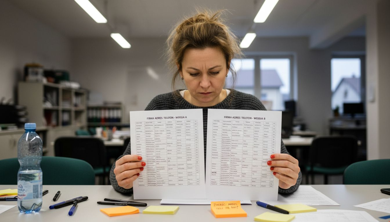Manager analizuje rozbieżności w danych firmowych, próbując ustalić, skąd wynikają nieścisłości.