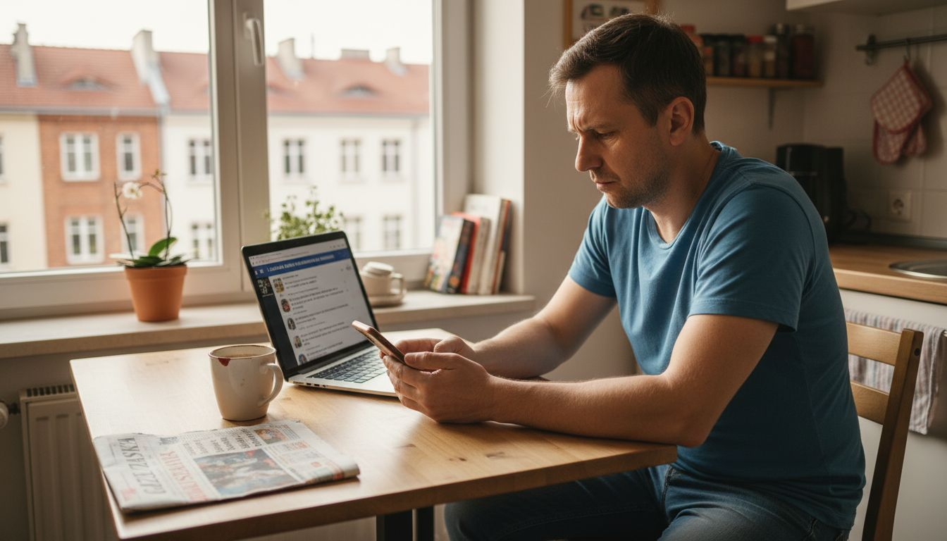 Osoba przeglądająca opinie i komentarze na lokalnych portalach społecznościowych