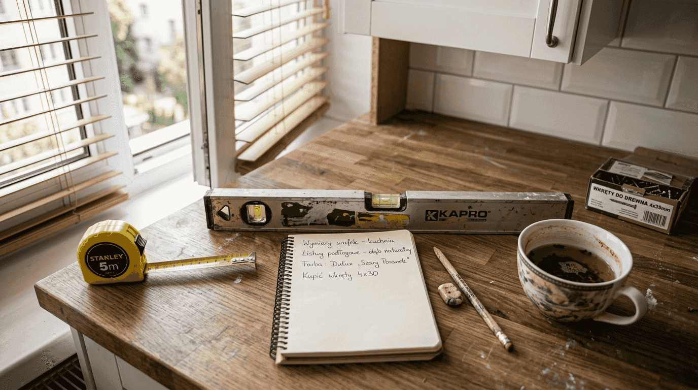 Stół roboczy z przyrządami do pomiaru kuchni