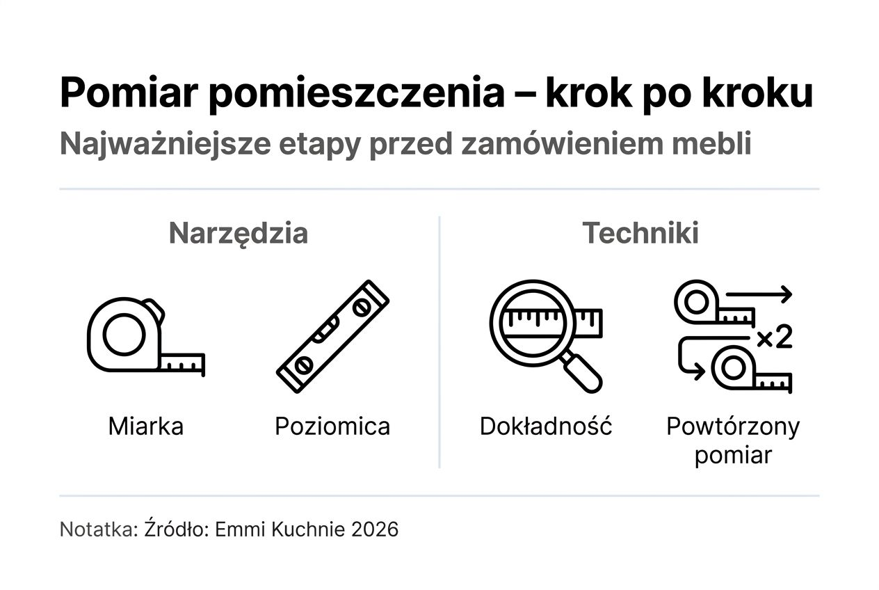 Grafika przedstawiająca kolejne kroki w procesie mierzenia wnętrza