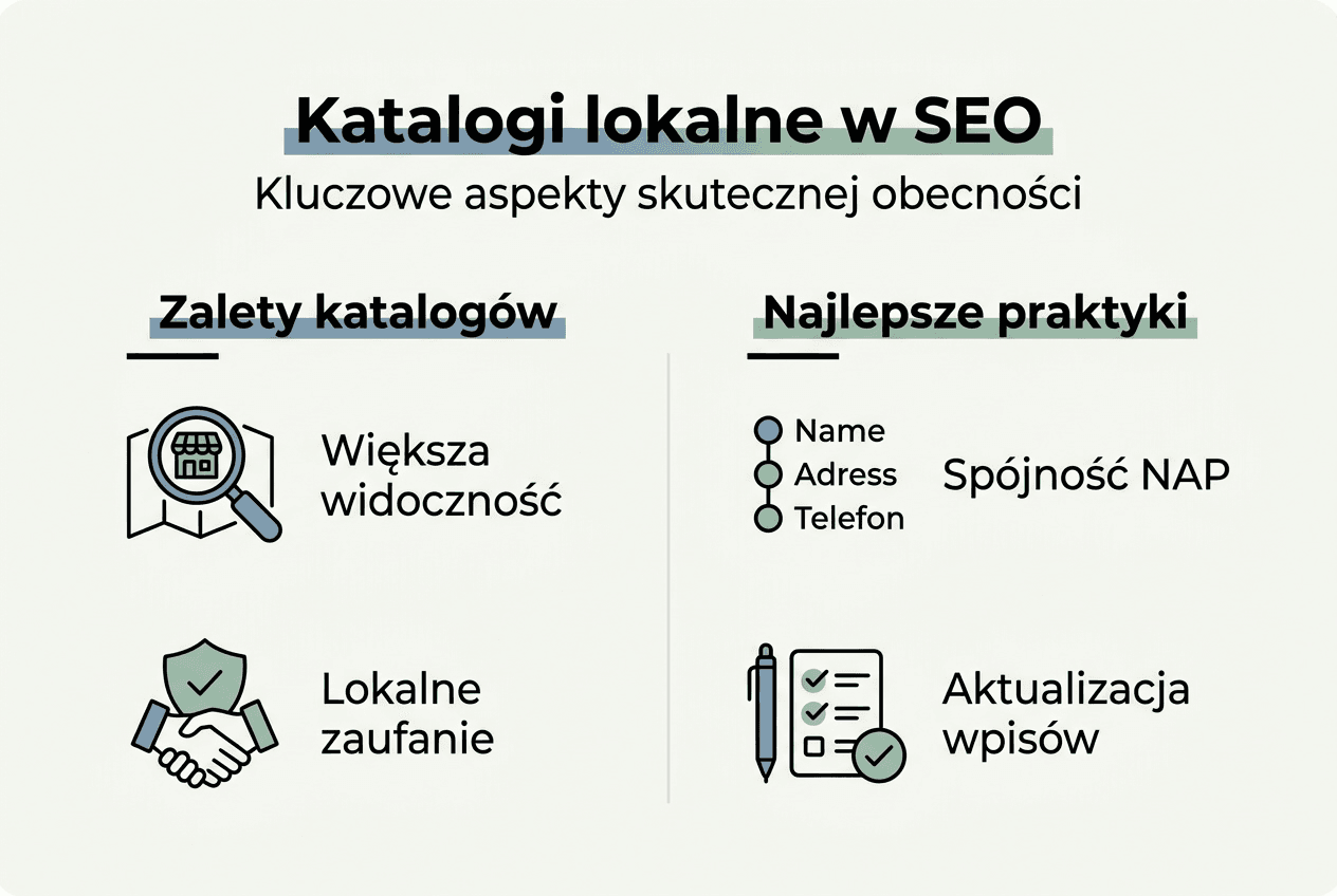 Infografika: najważniejsze korzyści i sprawdzone sposoby wykorzystania katalogów firm lokalnych