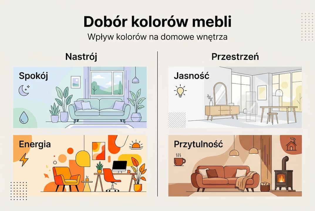 Prosta infografika pokazująca, jak dobrać kolory mebli do wnętrza