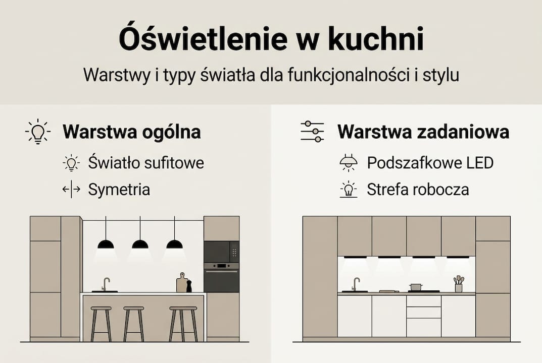 Infografika: Jakie są warstwy i rodzaje oświetlenia w kuchni?