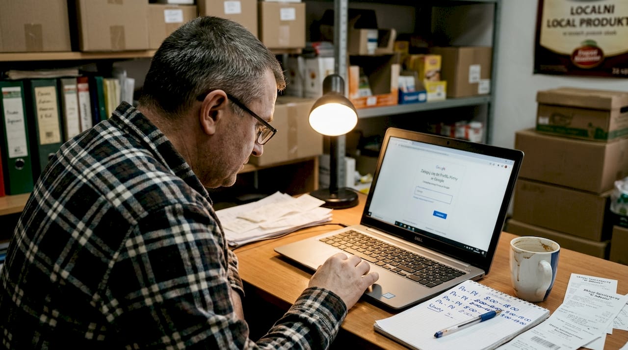 Właściciel uzupełnia i odświeża profil swojej firmy w Google.