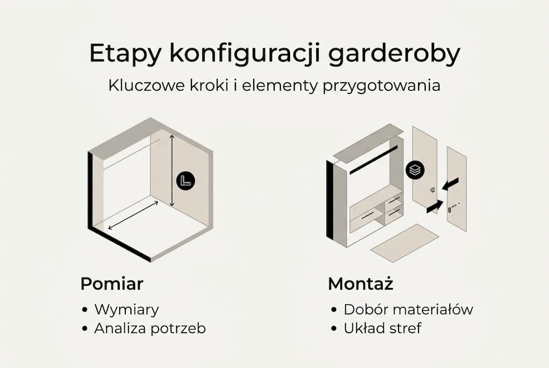 Infografika pokazująca krok po kroku, jak urządzić i skonfigurować swoją garderobę