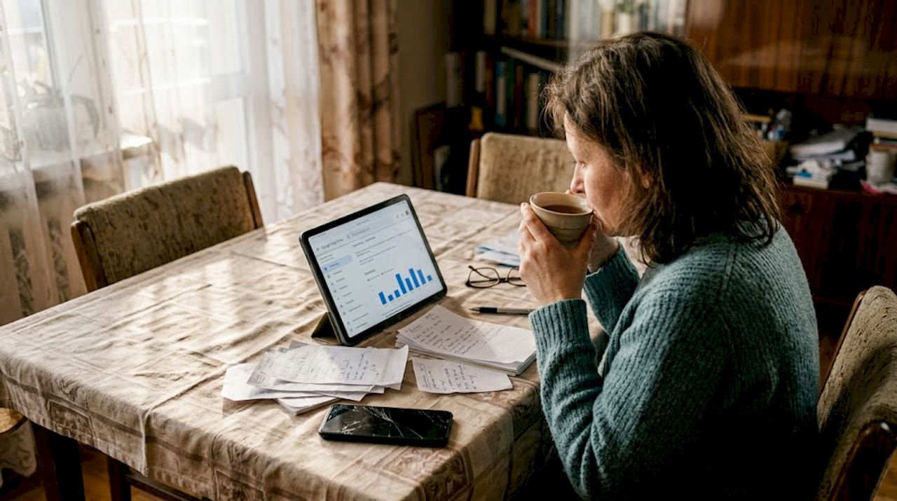 Przegląd opinii z Google My Business podczas spotkania przy stole