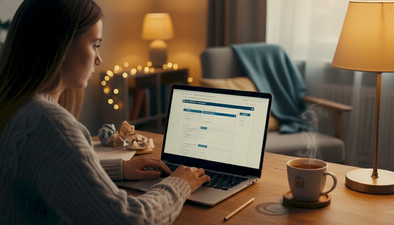 Kobieta wprowadza nowe informacje o firmie do internetu.