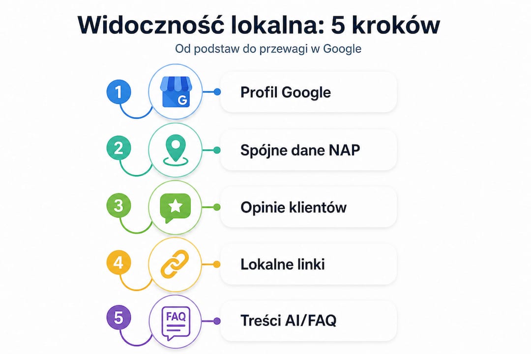 Infografika: pięć sprawdzonych sposobów na zwiększenie widoczności Twojej firmy w lokalnym środowisku