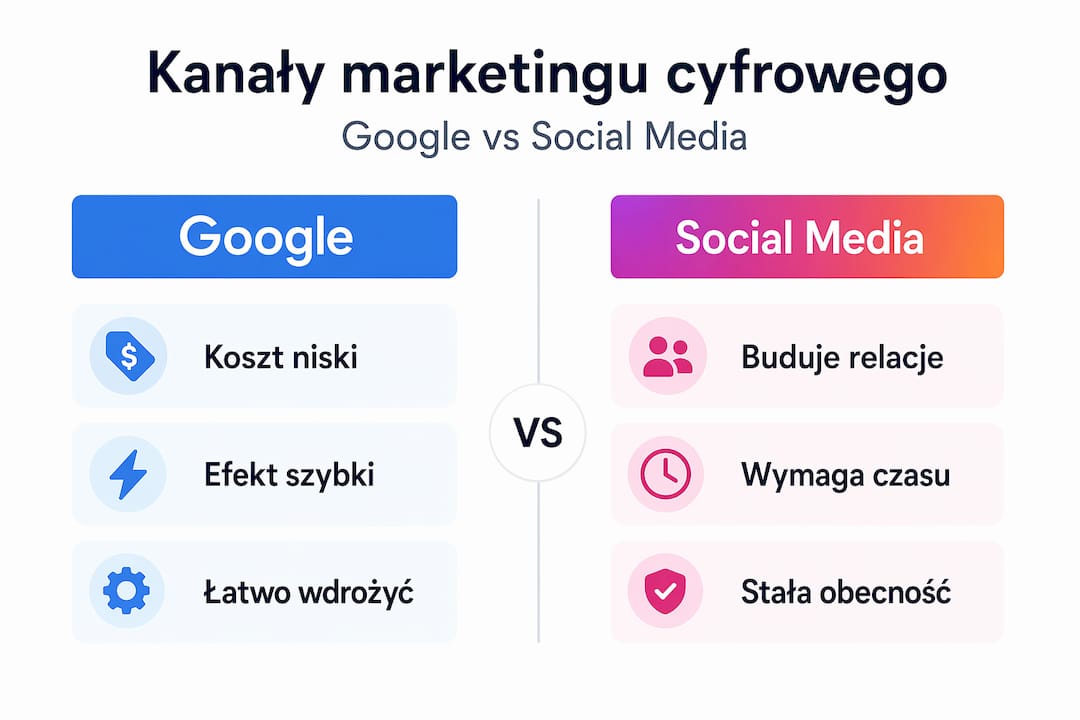Infografika pokazująca porównanie najważniejszych kanałów marketingu internetowego
