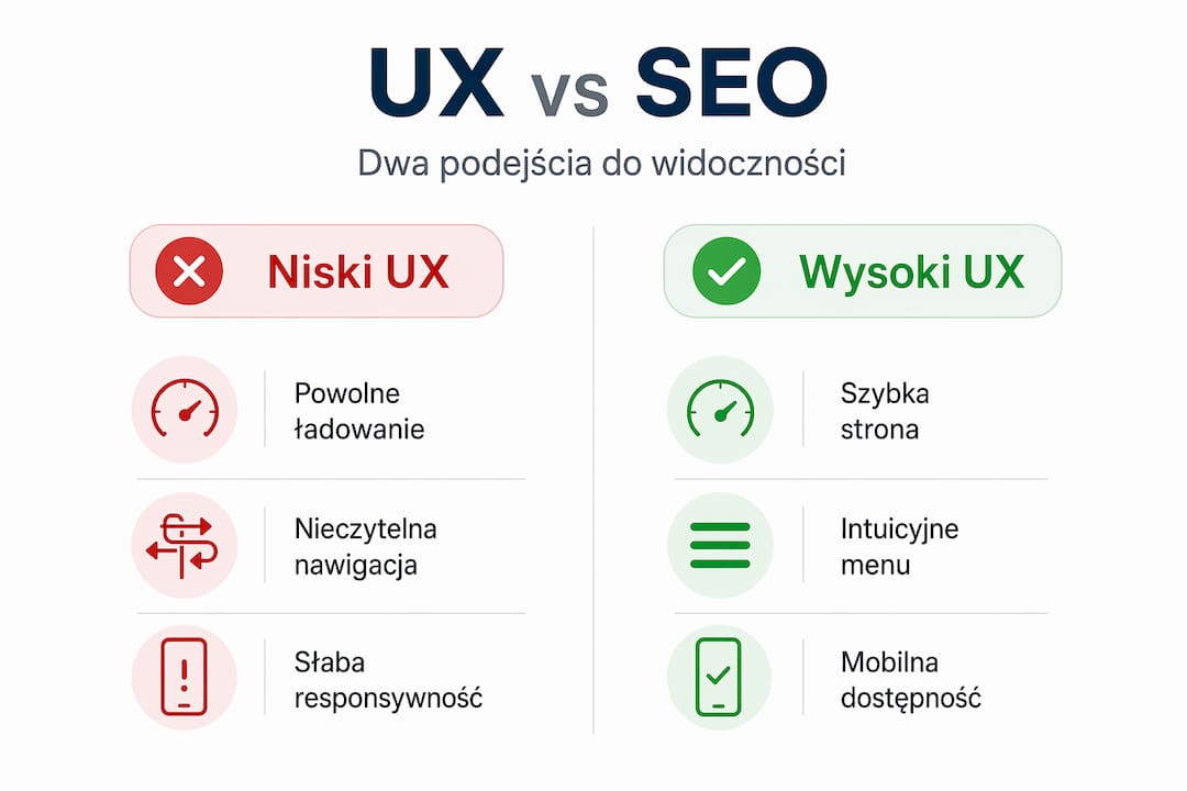 Grafika przedstawiająca zestawienie dobrego i słabego UX
