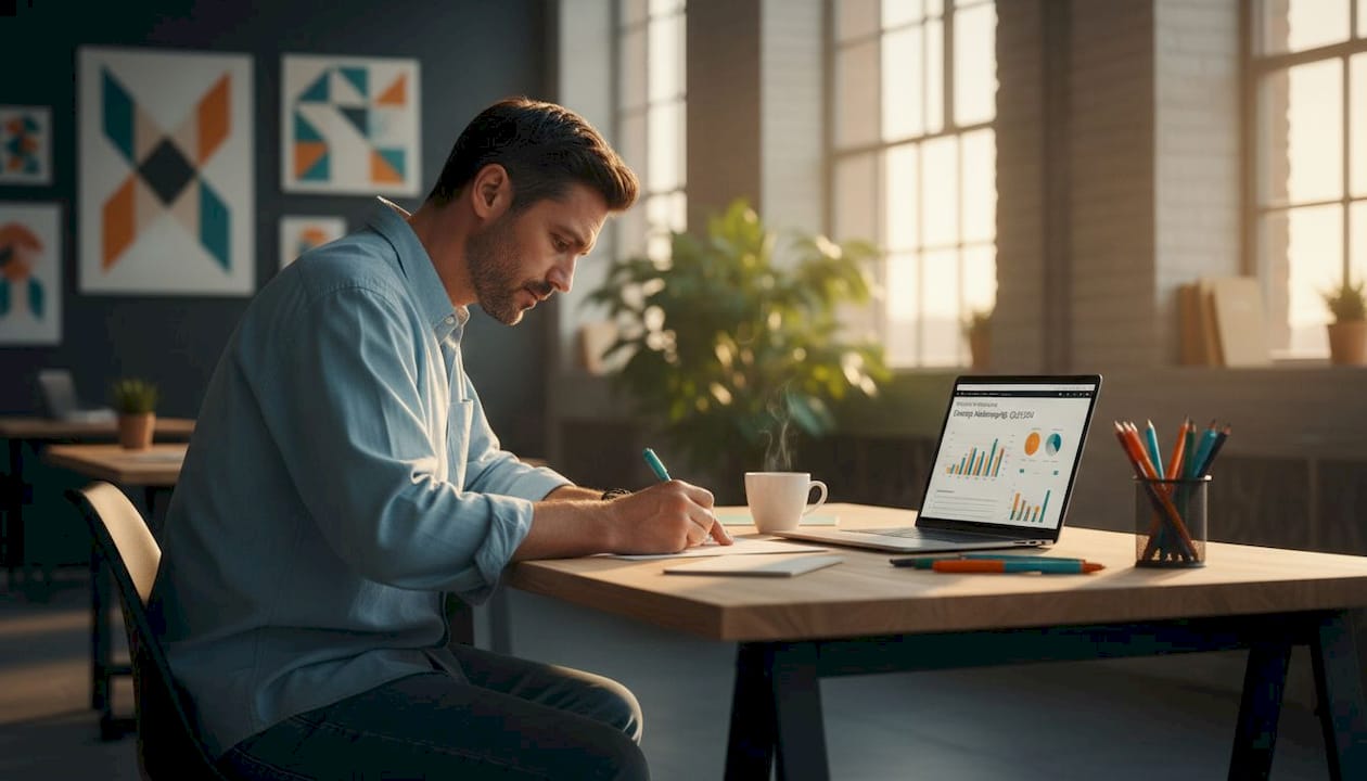Mężczyzna opracowuje plan działań marketingowych w internecie.