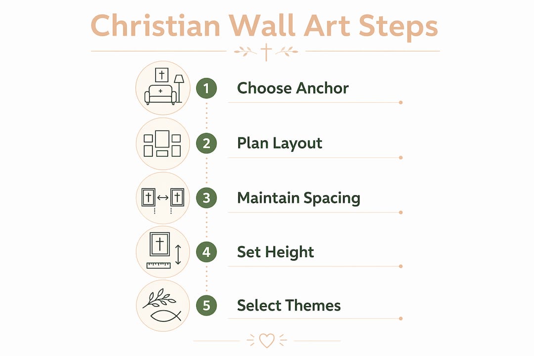 Infographic showing steps for Christian wall art placement