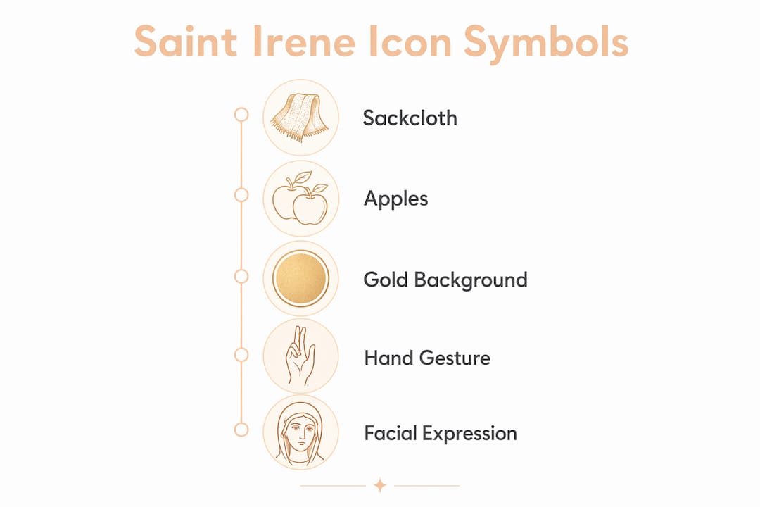 Infographic illustrating symbolism in Saint Irene Chrysovalantou icon
