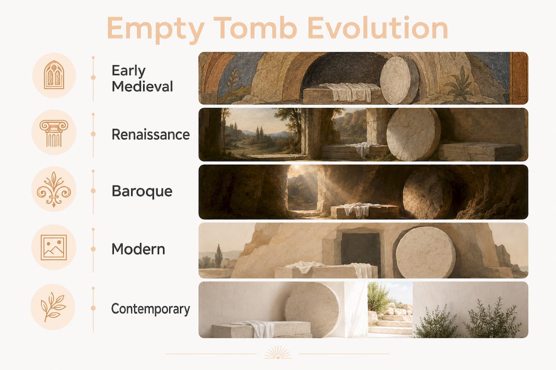 Infographic illustrating evolution of empty tomb painting styles