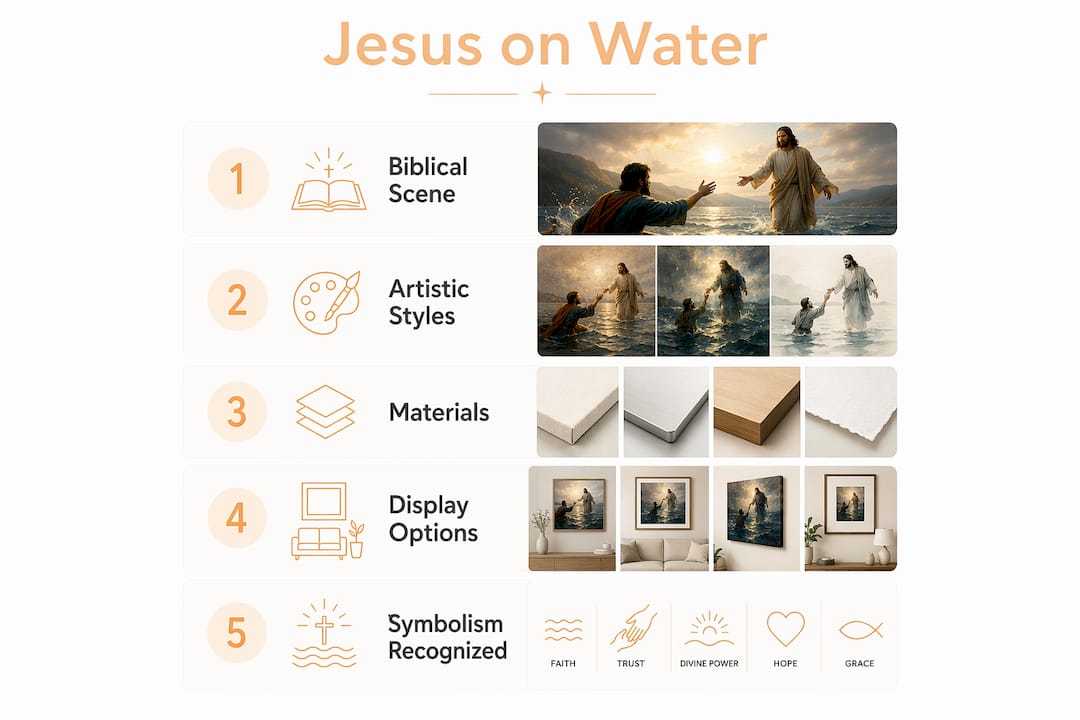 Infographic summarizing key elements of Jesus walking on water paintings