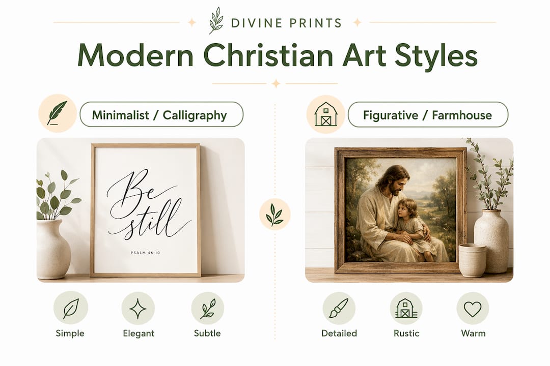 Infographic comparing Christian wall art styles