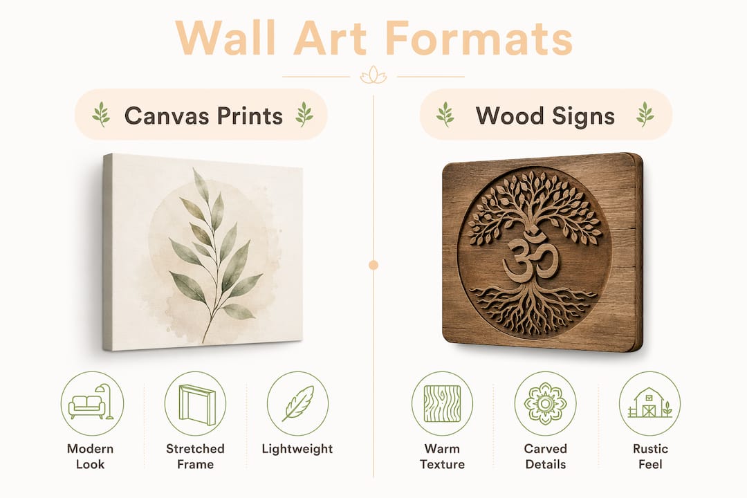 Infographic comparing Christian wall art formats