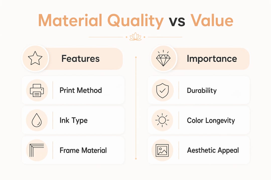 Infographic comparing material features and importance