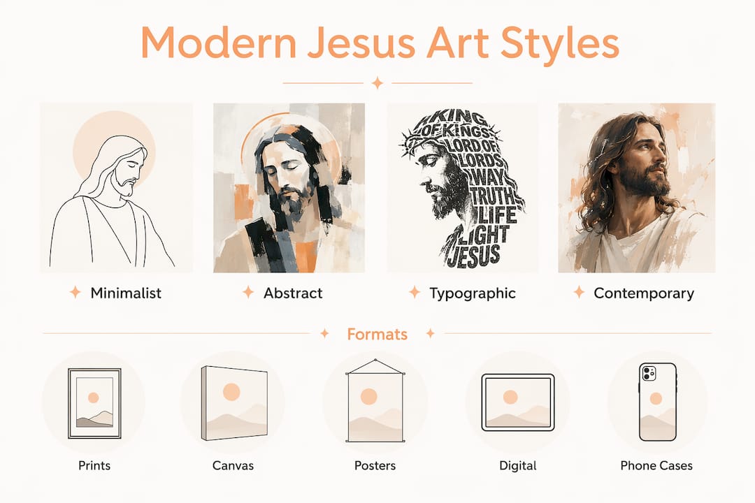 Infographic showing modern Jesus art styles overview