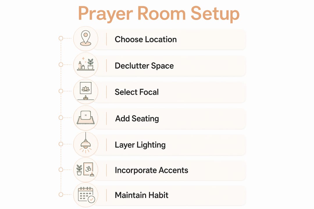 Infographic showing steps to set up prayer room