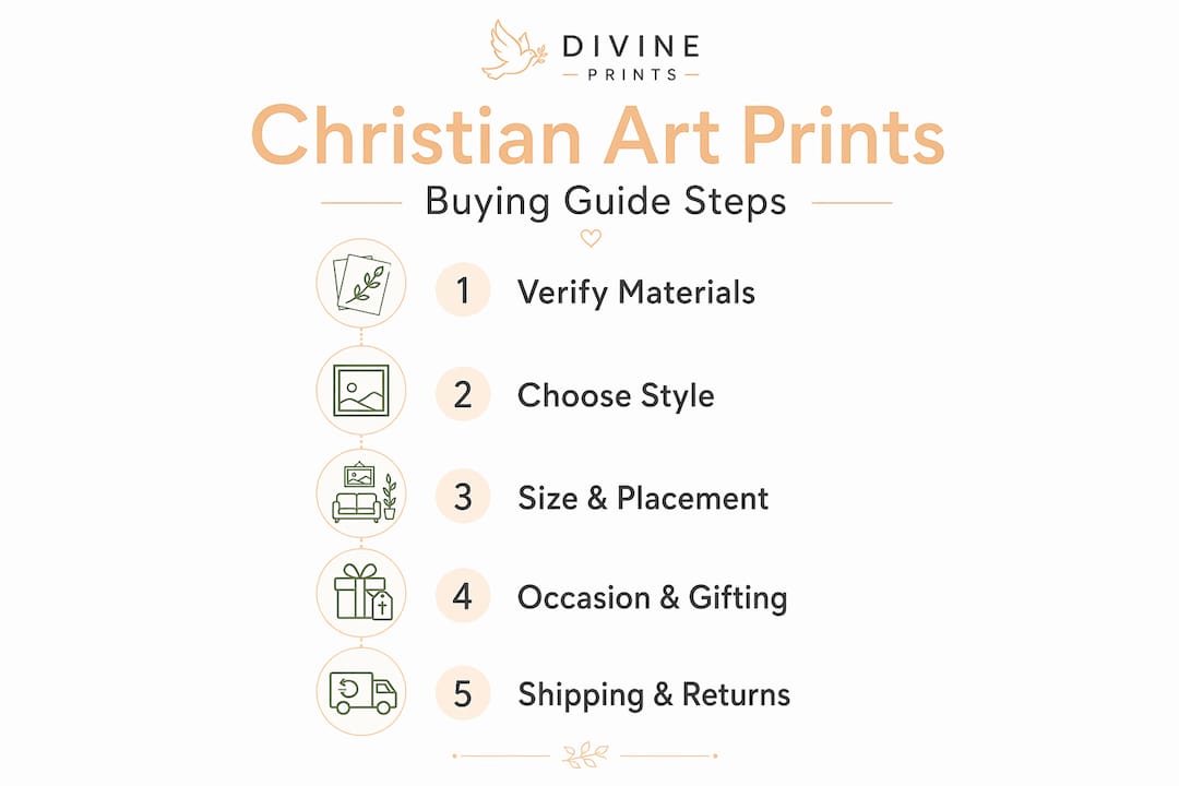 Infographic showing Christian art print buying guide steps