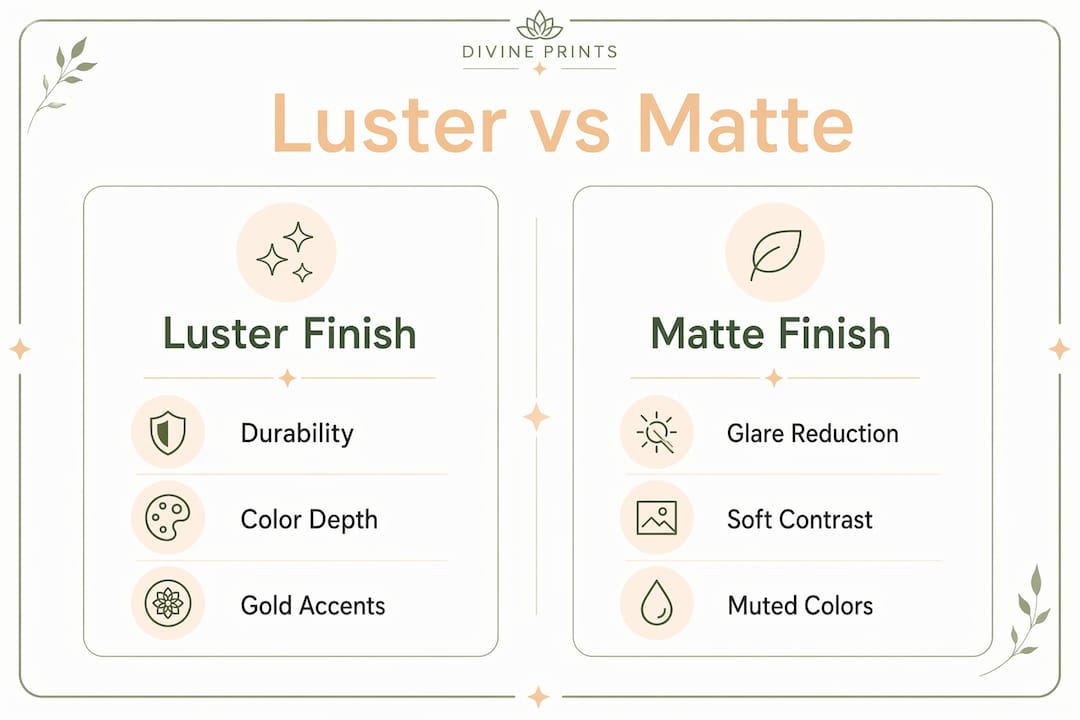 Infographic comparing luster and matte finishes