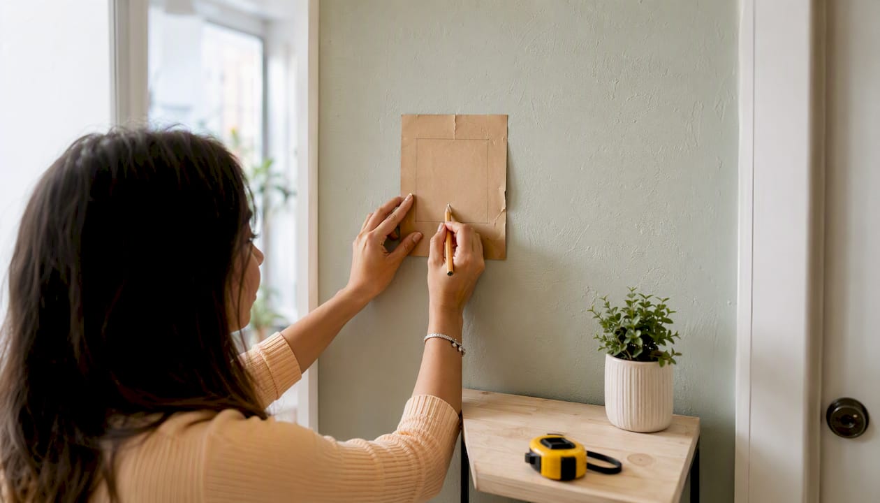 Hands positioning paper template for small canvas