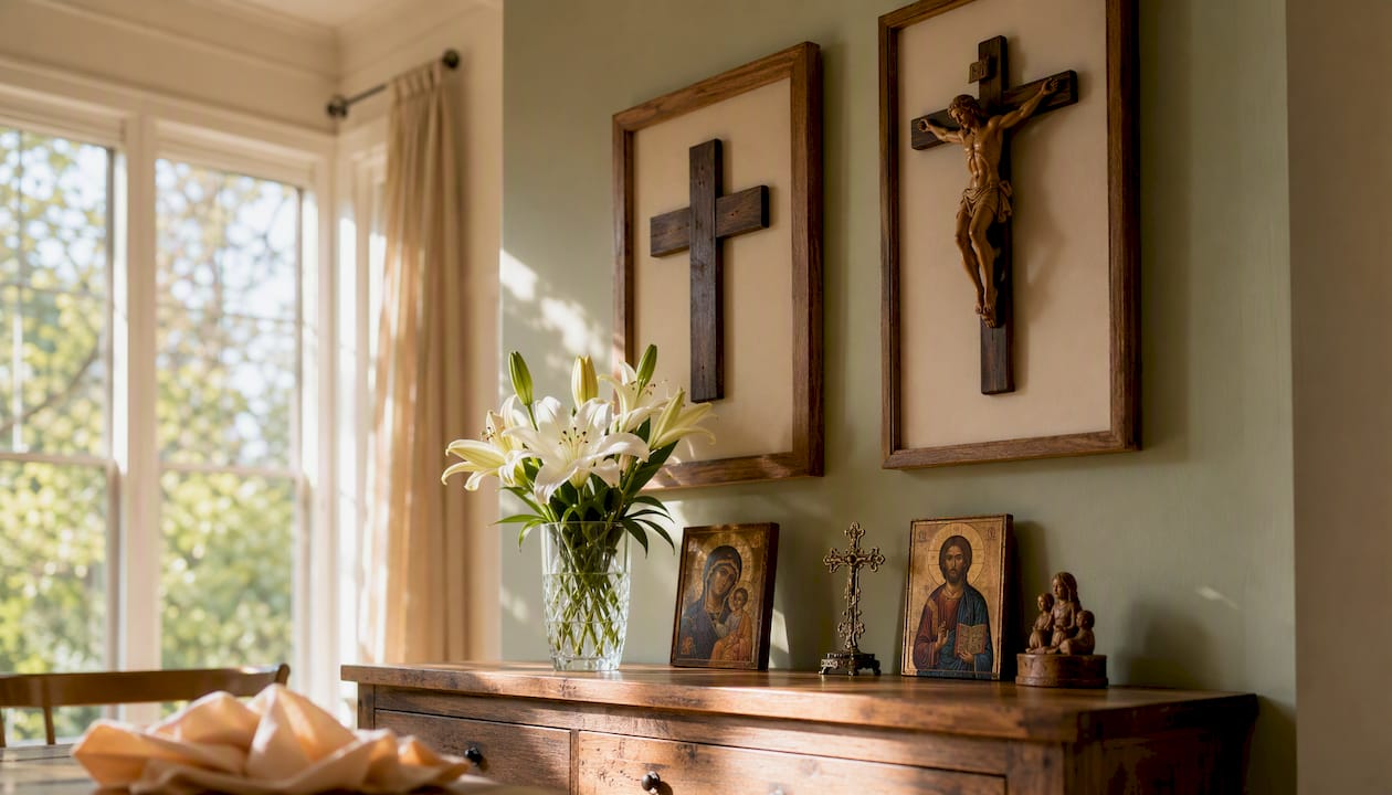 Christian crosses and crucifixes displayed at home