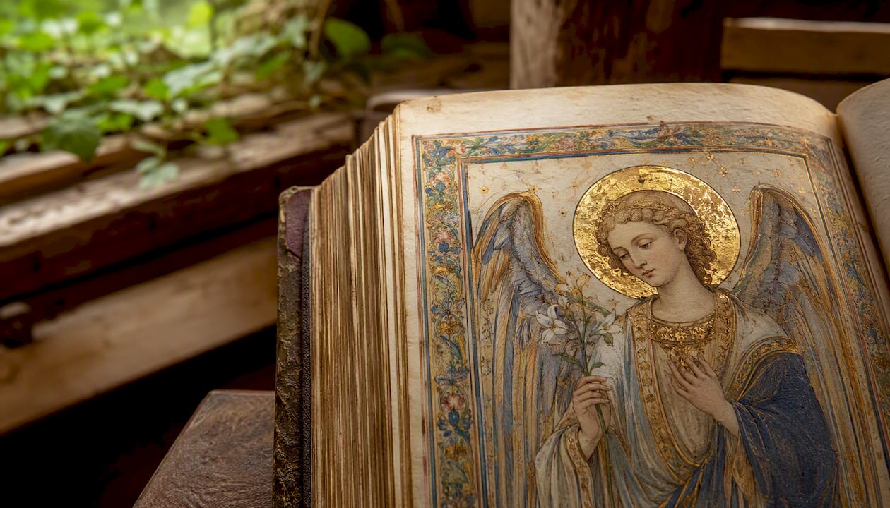 Illuminated manuscript archangel detail