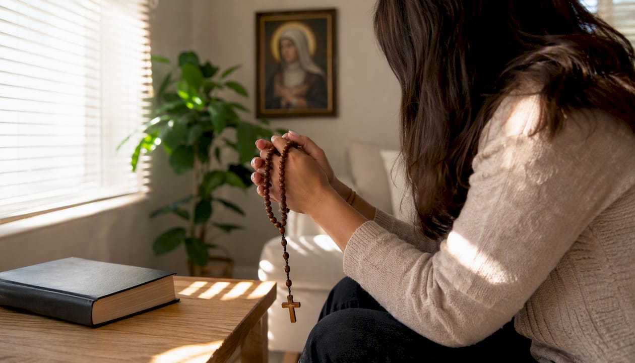 Hands holding rosary prayed for child