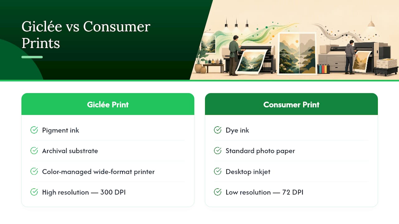 Diagram comparing giclée and regular prints