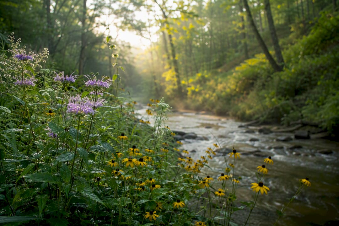 Wildflowers and native plants in forest