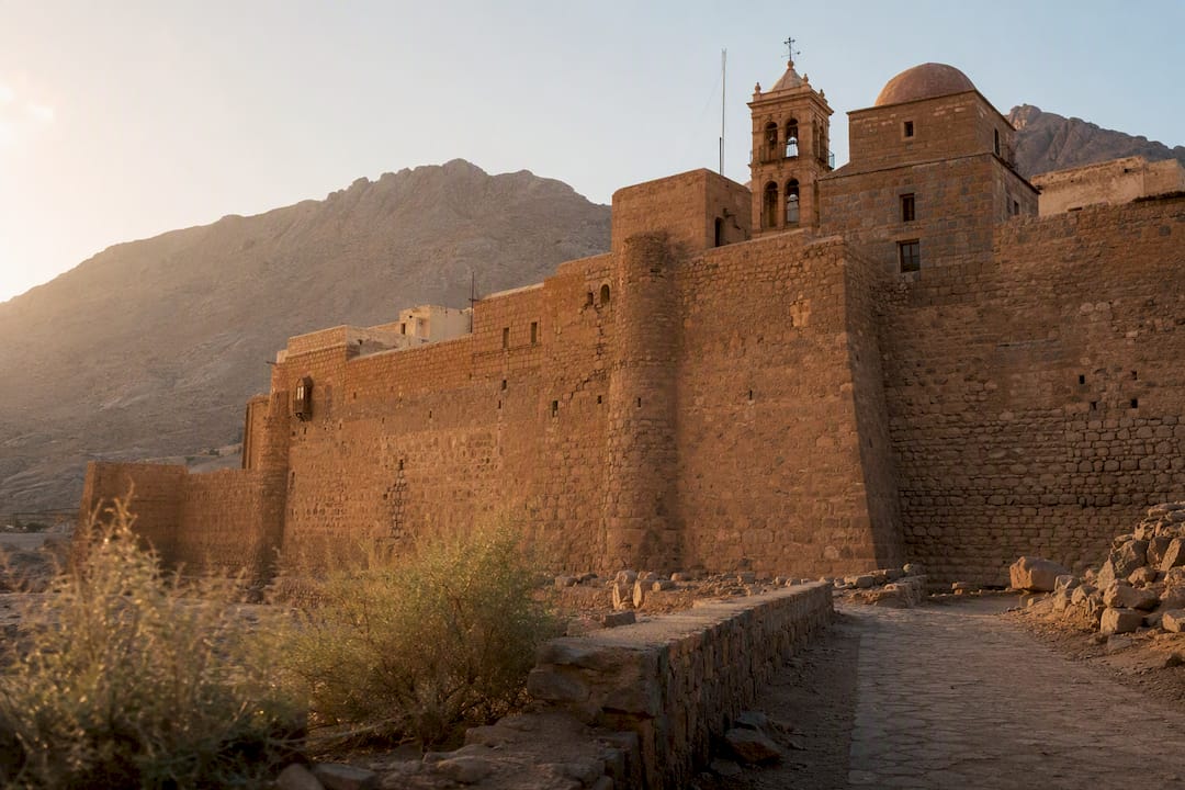 Saint Catherine's Monastery desert exterior at sunset