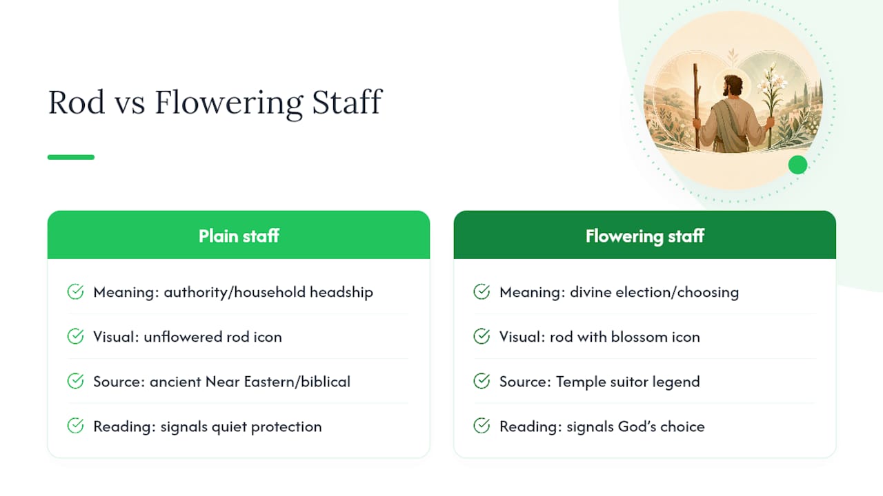 Diagram comparing plain and flowering staffs symbolism