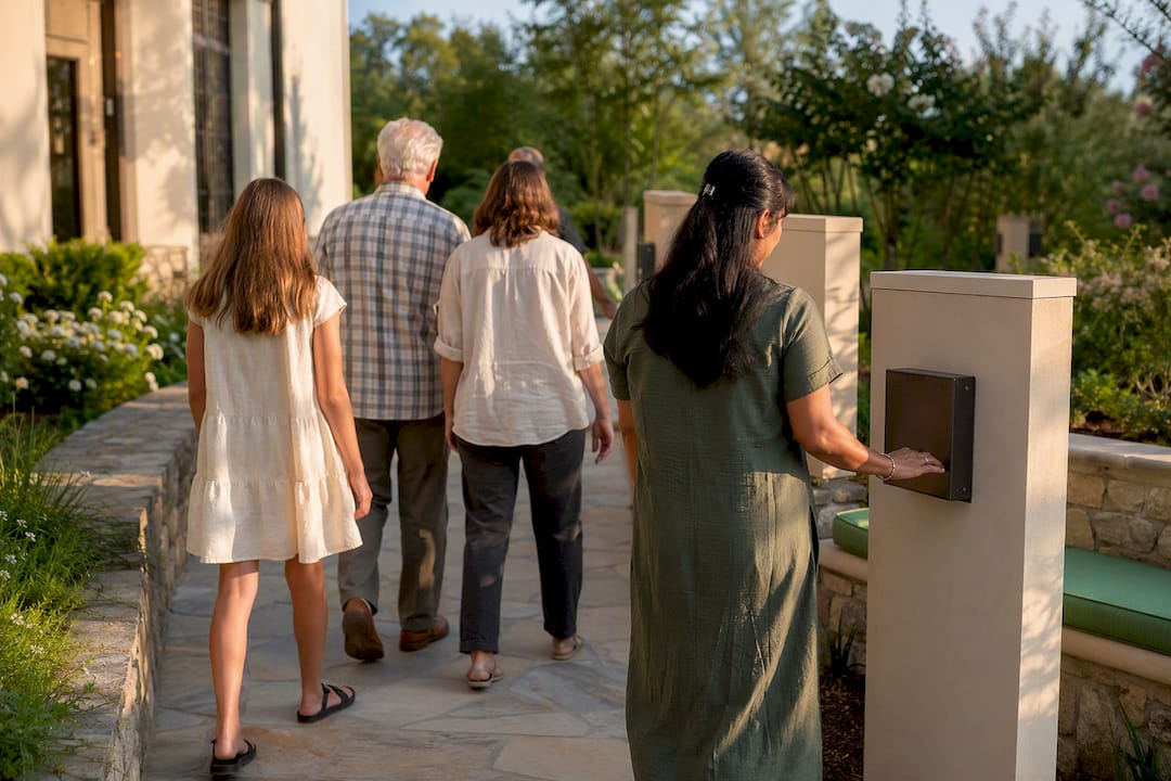 Church group walking between prayer stations