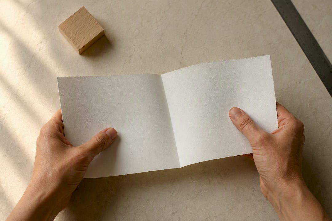 Hands flexing paper to test fold endurance