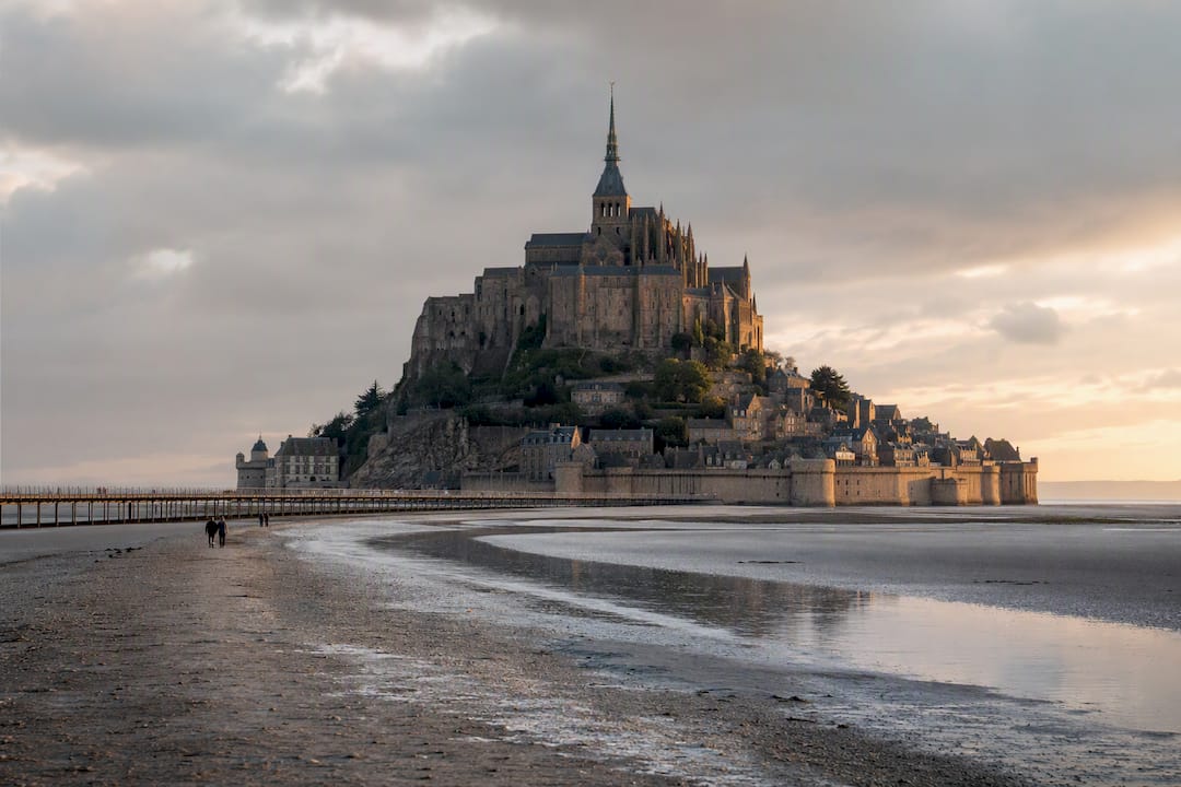 Mont Saint Michel abbey above tidal sands