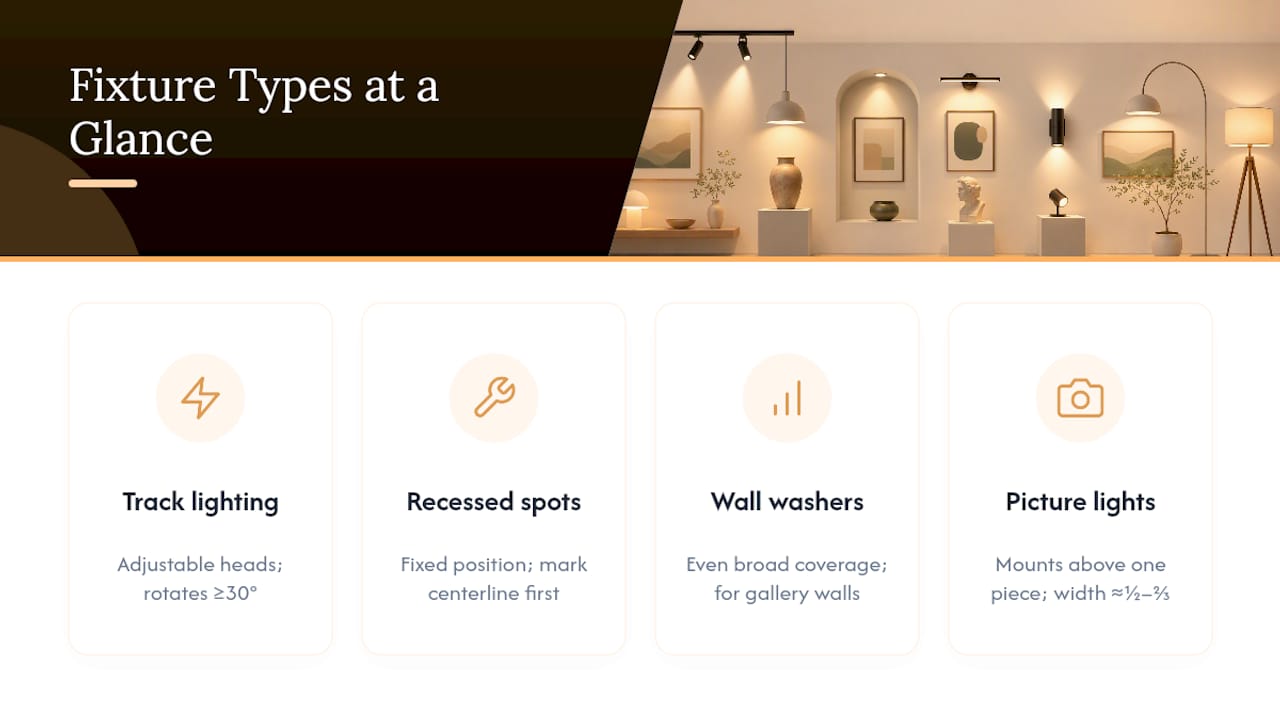 Comparison of four art lighting fixture types