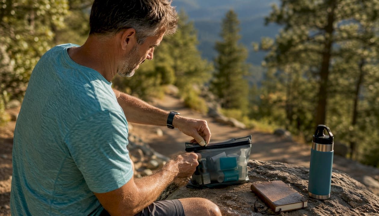 Hands closing waterproof Nite Ize pouch outdoors