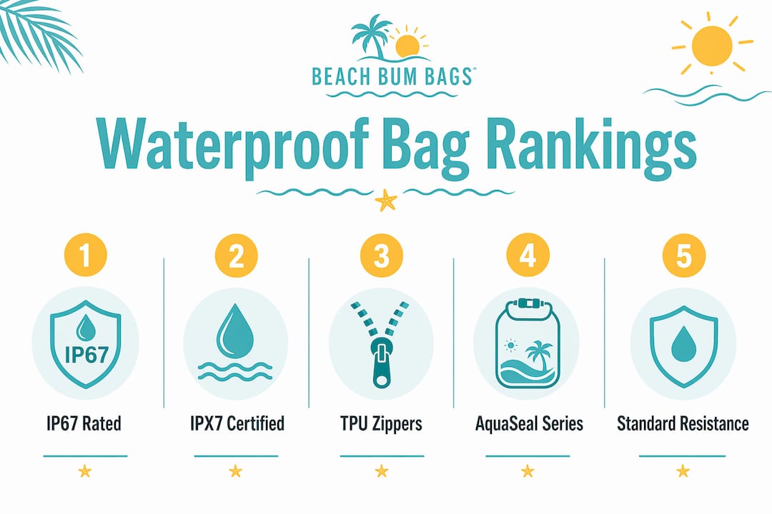 Infographic showing waterproof zipper bag rating hierarchy