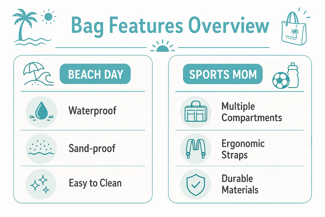 Infographic comparing sports and beach bag features