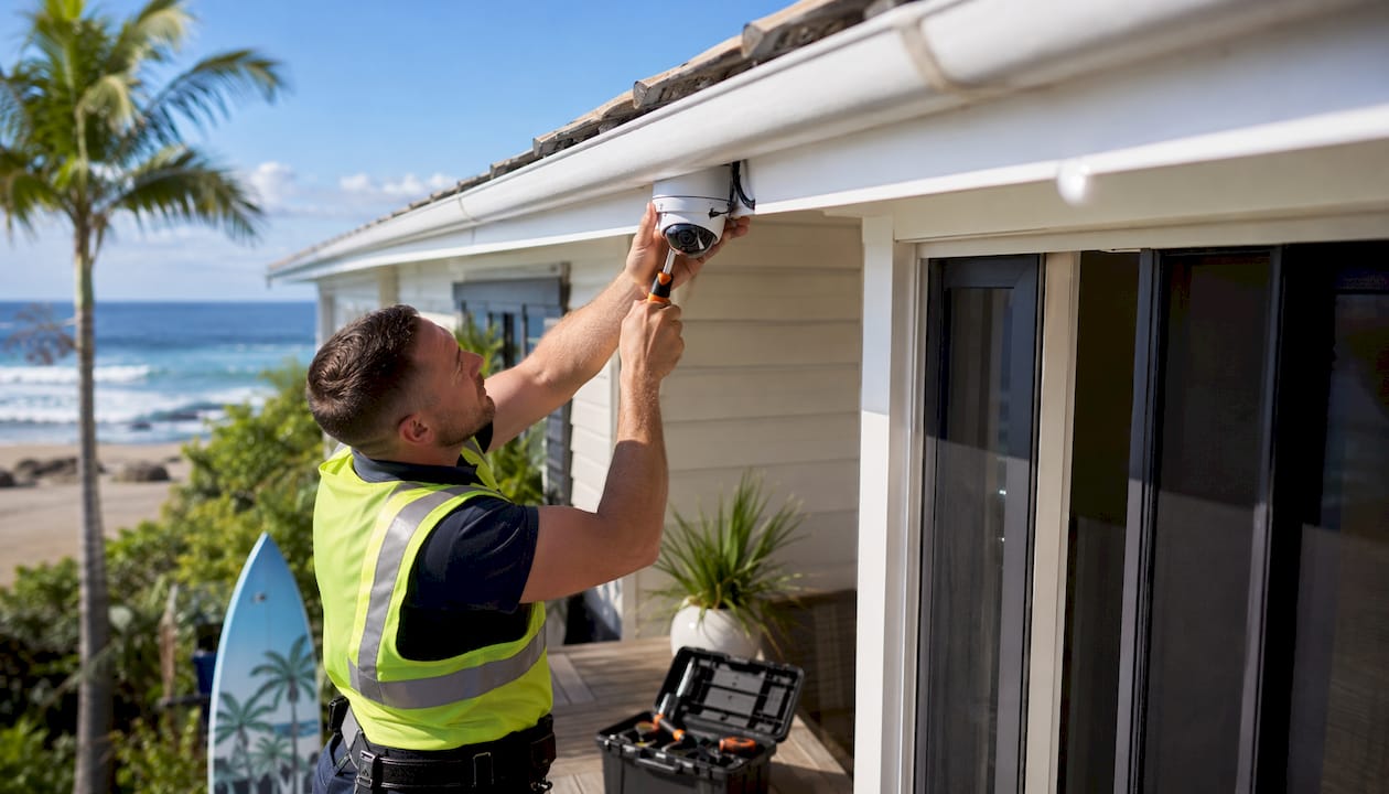 Best ADT alternatives for Australian homeowners in 2026 8 Technician installing home security camera exterior